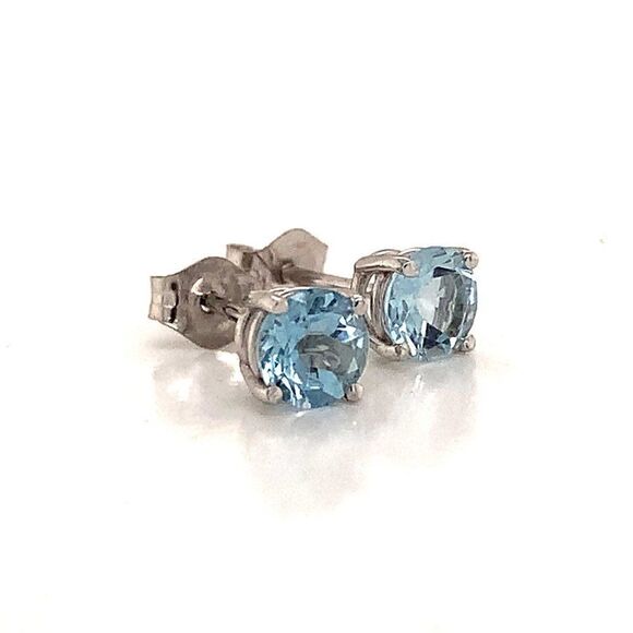 Natural Aquamarine Stud Earrings 14k White Gold 1.0 CTW Certified $590 111539 - Picture 8 of 11